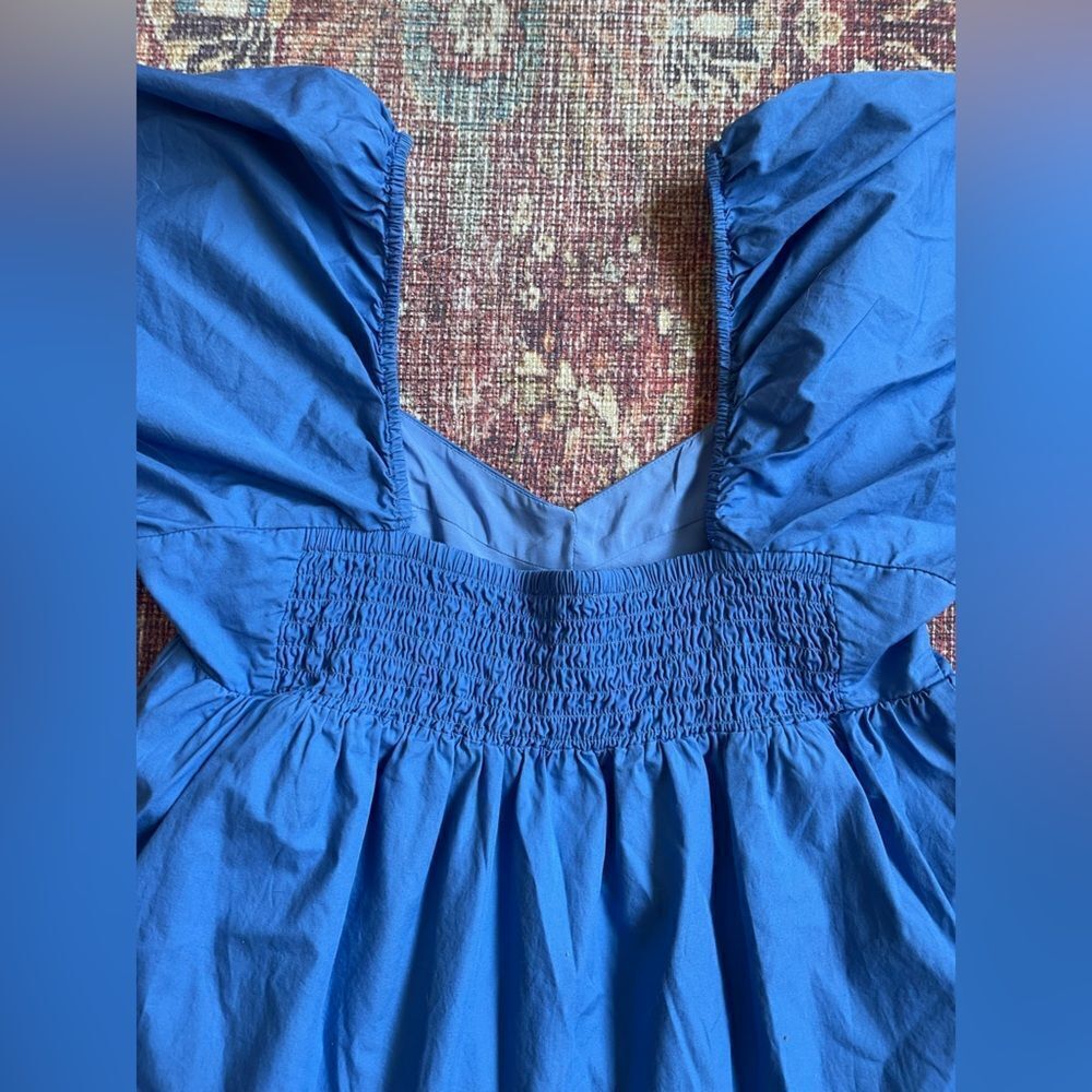 Banana Republic SmallPetite Blue Women’s Baby doll ruched Blue Puff Sleeve Dress - Picture 9 of 9